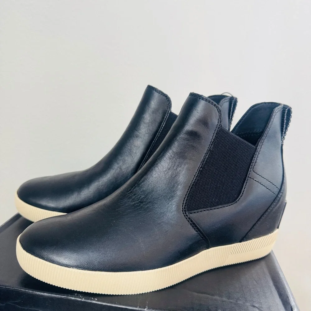 Sorel Out N About Wedge Leather Bootie, Ankle Boots Black, Size 9.5‎ NWT